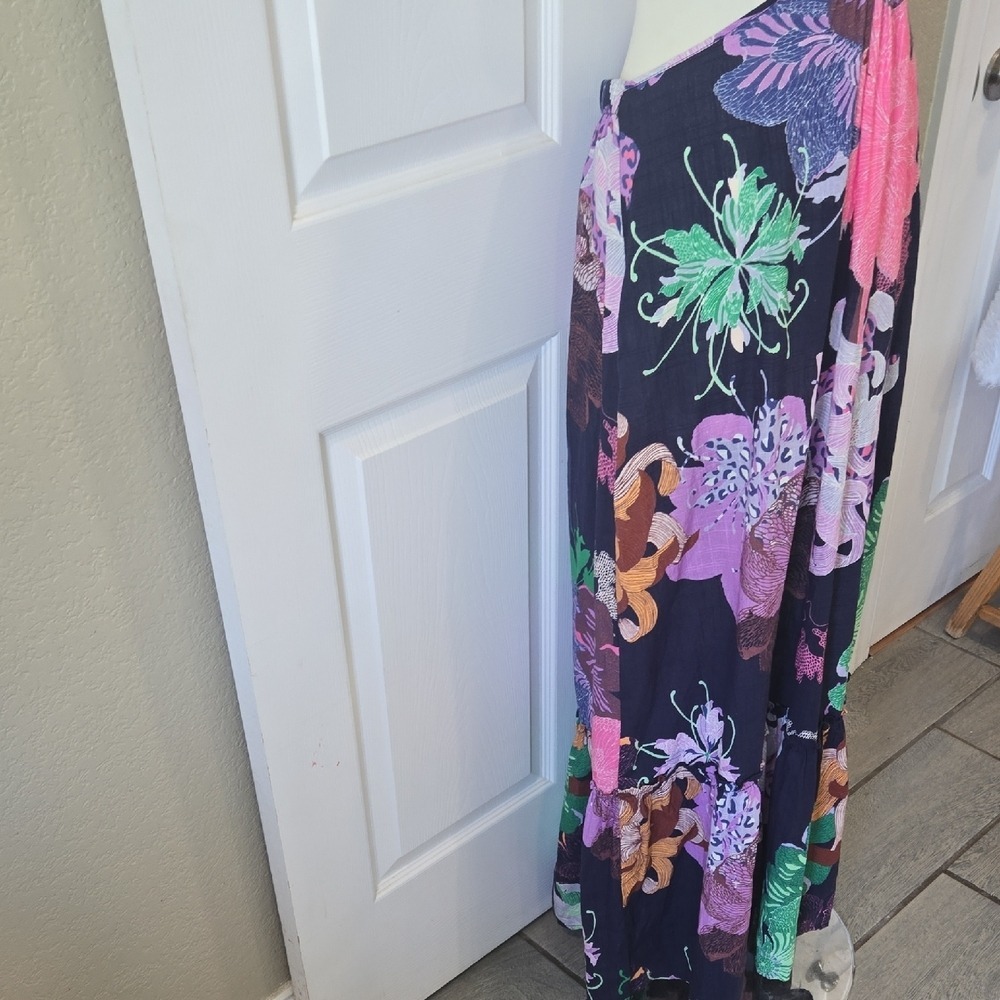Maeve by Anthropologie Floral Leopard O-Ring Cut-Out Maxi Dress Navy Large - Picture 6 of 8
